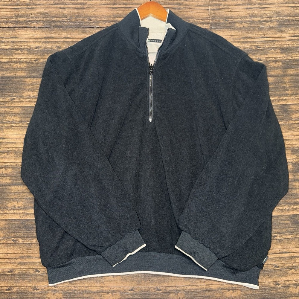 Wedge Quarter Zip Pullover Mens L Black Beige Reversible Golf Sweater